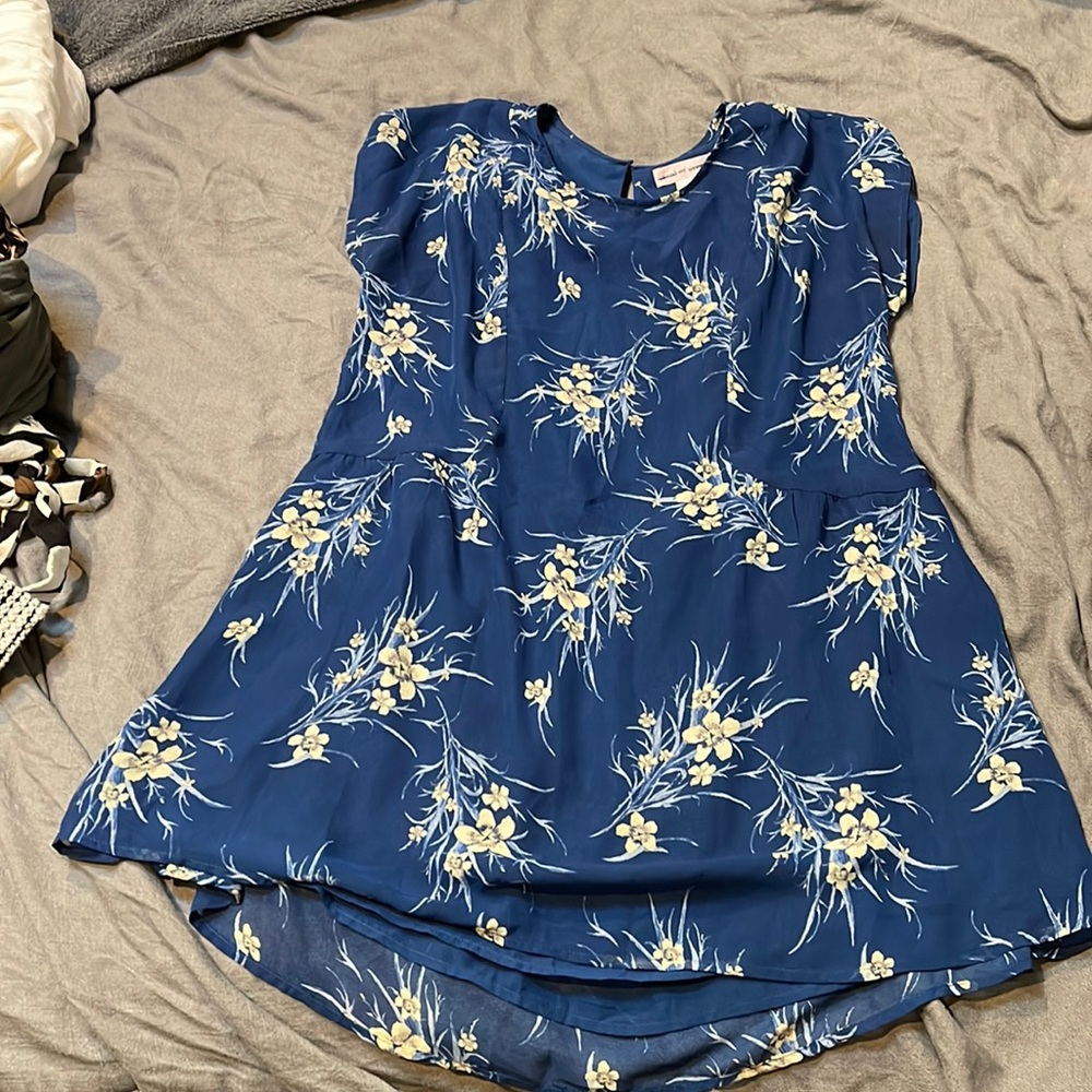 Blue Hawaiian Print Dress